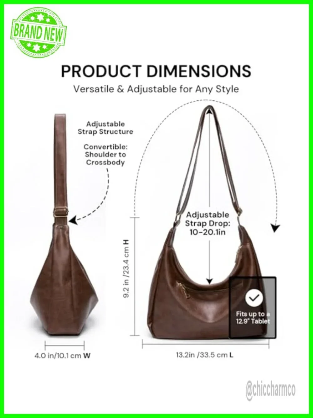Soft Vegan PU Leather Slouchy Hobo Shoulder Bag Everyday Purse